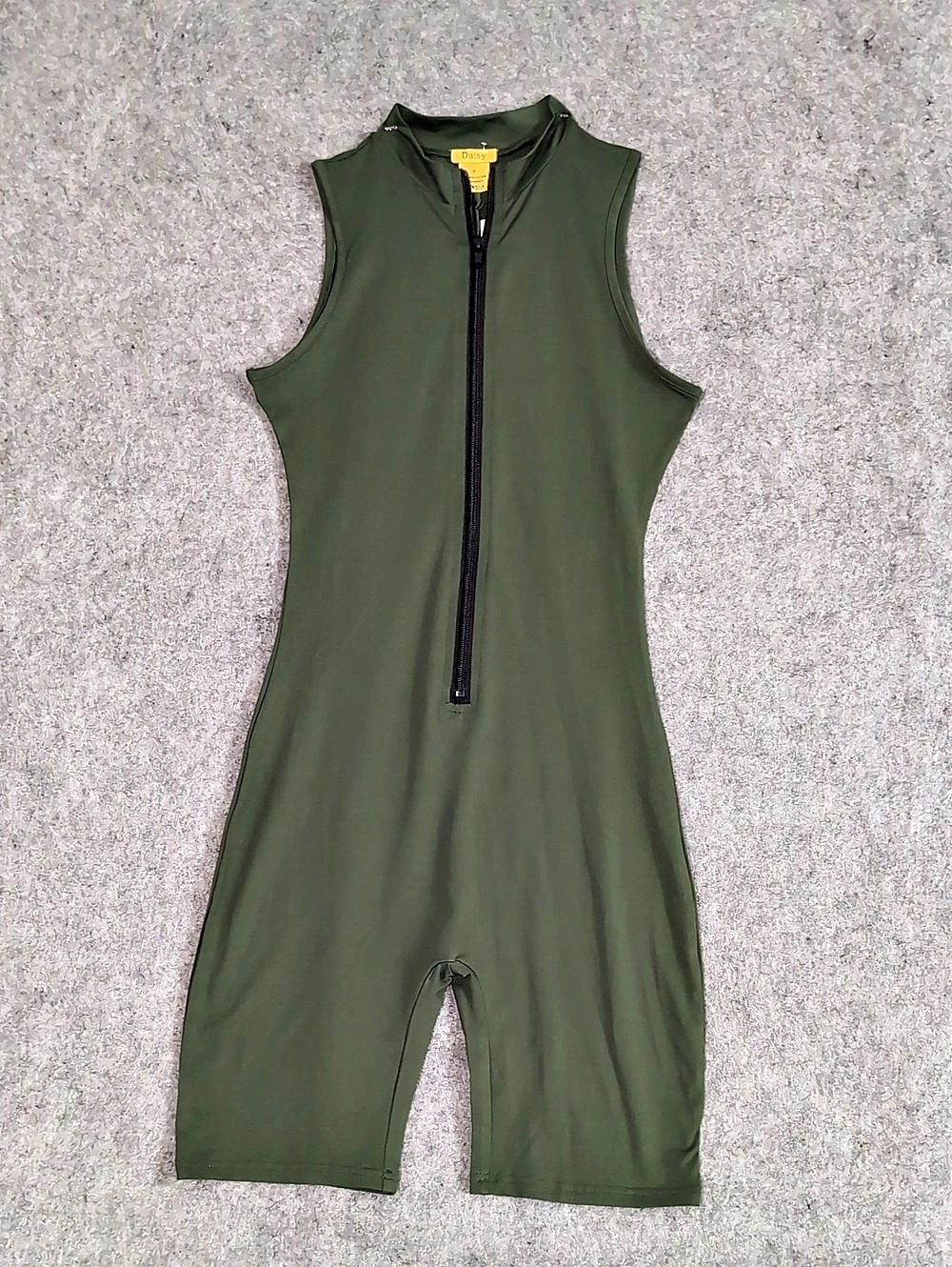 Daisy Zip Front Mock Neck Unitard Romper Green Small